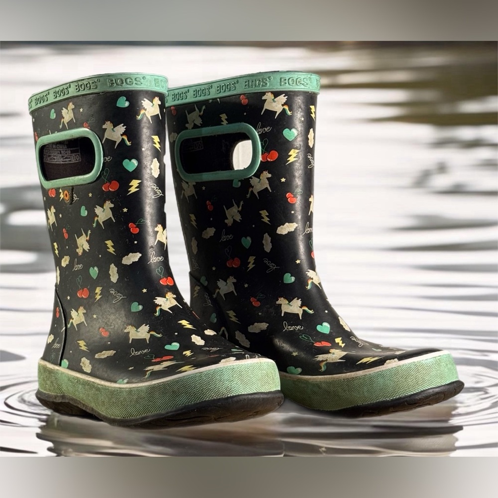 BOGS Skipper Pegasus Kids Rain Boots 13 Blue Snow Waterproof Handle Rubber GUC